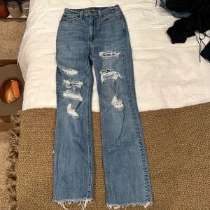 Abercrombie & Fitch Women's Straight Leg Jeans - Distressed Blue